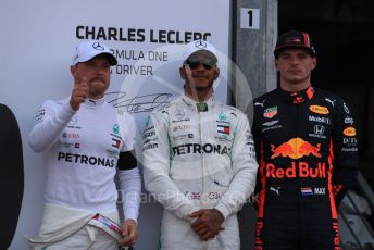 World © Octane Photographic Ltd. Formula 1 – Monaco GP. Qualifying. Mercedes AMG Petronas Motorsport AMG F1 W10 EQ Power+ - Lewis Hamilton, Valtteri Bottas and Aston Martin Red Bull Racing RB15 – Max Verstappen. Monte-Carlo, Monaco. Saturday 25th May 2019.