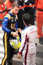 World © Octane Photographic Ltd. FIA Formula 2 (F2) – Monaco GP - Race 1 Parc Ferme, Virtuosi Racing - Luca Ghiotto and Carlin - Nobuharu Matsushita. Monte-Carlo, Monaco. Friday 24th May 2019.