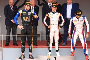 World © Octane Photographic Ltd. FIA Formula 2 (F2) – Monaco GP - Race 1 Podium. ART Grand Prix - Nyck de Vries, Virtuosi Racing - Luca Ghiotto and Carlin - Nobuharu Matsushita. Monte-Carlo, Monaco. Friday 24th May 2019.