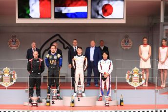 World © Octane Photographic Ltd. FIA Formula 2 (F2) – Monaco GP - Race 1 Podium. ART Grand Prix - Nyck de Vries, Virtuosi Racing - Luca Ghiotto and Carlin - Nobuharu Matsushita. Monte-Carlo, Monaco. Friday 24th May 2019.