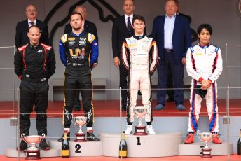 World © Octane Photographic Ltd. FIA Formula 2 (F2) – Monaco GP - Race 1 Podium. ART Grand Prix - Nyck de Vries, Virtuosi Racing - Luca Ghiotto and Carlin - Nobuharu Matsushita. Monte-Carlo, Monaco. Friday 24th May 2019.