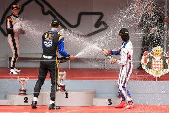 World © Octane Photographic Ltd. FIA Formula 2 (F2) – Monaco GP - Race 1 Podium. ART Grand Prix - Nyck de Vries, Virtuosi Racing - Luca Ghiotto and Carlin - Nobuharu Matsushita. Monte-Carlo, Monaco. Friday 24th May 2019.