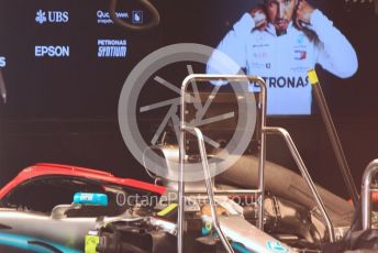 World © Octane Photographic Ltd. Formula 1 – Monaco GP. Pitlane. Mercedes AMG Petronas Motorsport AMG F1 W10 EQ Power+ with red Niki Lauda tribute halo. Monte-Carlo, Monaco. Saturday 25th May 2019.