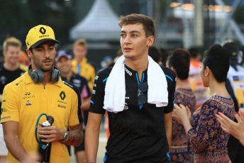 World © Octane Photographic Ltd. Formula 1 – Singapore GP - Drivers Parade. Renault Sport F1 Team RS19 – Daniel Ricciardo and ROKiT Williams Racing FW 42 – George Russell. Marina Bay Street Circuit, Singapore. Sunday 22nd September 2019.