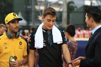 World © Octane Photographic Ltd. Formula 1 – Singapore GP - Drivers Parade. Renault Sport F1 Team RS19 – Daniel Ricciardo and ROKiT Williams Racing FW 42 – George Russell. Marina Bay Street Circuit, Singapore. Sunday 22nd September 2019.