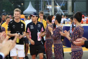 World © Octane Photographic Ltd. Formula 1 – Singapore GP - Drivers Parade. Renault Sport F1 Team RS19 – Nico Hulkenberg and SportPesa Racing Point RP19 - Sergio Perez. Marina Bay Street Circuit, Singapore. Sunday 22nd September 2019.