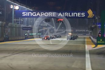World © Octane Photographic Ltd. Formula 1 – Singapore GP - Race. Scuderia Ferrari SF90 – Charles Leclerc leads race start Marina Bay Street Circuit, Singapore. Sunday 22nd September 2019.
