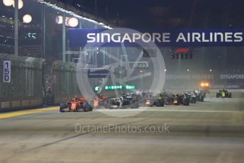World © Octane Photographic Ltd. Formula 1 – Singapore GP - Race. Scuderia Ferrari SF90 – Charles Leclerc leads race start Marina Bay Street Circuit, Singapore. Sunday 22nd September 2019.