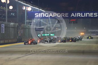 World © Octane Photographic Ltd. Formula 1 – Singapore GP - Race. Scuderia Ferrari SF90 – Charles Leclerc leads race start Marina Bay Street Circuit, Singapore. Sunday 22nd September 2019.