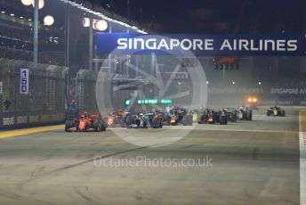 World © Octane Photographic Ltd. Formula 1 – Singapore GP - Race. Scuderia Ferrari SF90 – Charles Leclerc leads race start Marina Bay Street Circuit, Singapore. Sunday 22nd September 2019.