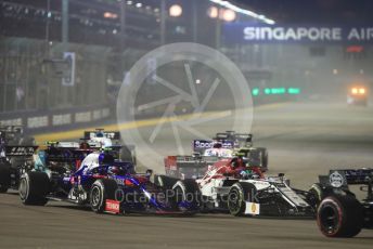World © Octane Photographic Ltd. Formula 1 – Singapore GP - Race. Alfa Romeo Racing C38 – Antonio Giovinazzi and Scuderia Toro Rosso - Pierre Gasly. . Marina Bay Street Circuit, Singapore. Sunday 22nd September 2019.