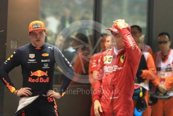 World © Octane Photographic Ltd. Formula 1 – Singapore GP - Race Podium. Scuderia Ferrari SF90 – Charles Leclerc and Aston Martin Red Bull Racing RB15 – Max Verstappen. Marina Bay Street Circuit, Singapore. Sunday 22nd September 2019.