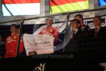 World © Octane Photographic Ltd. Formula 1 – Singapore GP - Race Podium. Scuderia Ferrari SF90 – Sebastian Vettel, Charles Leclerc and Aston Martin Red Bull Racing RB15 – Max Verstappen. Marina Bay Street Circuit, Singapore. Sunday 22nd September 2019.