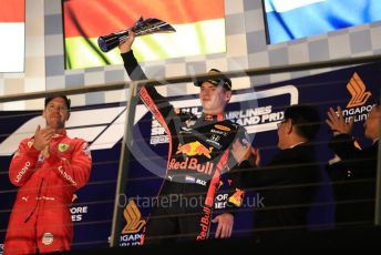 World © Octane Photographic Ltd. Formula 1 – Singapore GP - Race Podium. Aston Martin Red Bull Racing RB15 – Max Verstappen. Marina Bay Street Circuit, Singapore. Sunday 22nd September 2019.