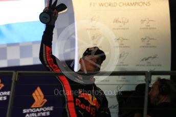 World © Octane Photographic Ltd. Formula 1 – Singapore GP - Race Podium. Aston Martin Red Bull Racing RB15 – Max Verstappen. Marina Bay Street Circuit, Singapore. Sunday 22nd September 2019.