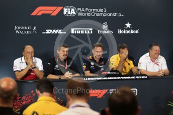 World © Octane Photographic Ltd. Formula 1 - Singapore GP - Friday FIA Team. Frederic Vasseur – Team Principal and CEO of Sauber Motorsport AG, Guenther Steiner - Team Principal of Haas F1 Team, Zak Brown - Executive Director of McLaren Technology Group, Christian Horner - Team Principal of Red Bull Racing and Cyril Abiteboul - Managing Director of Renault Sport Racing Formula 1 Team. Marina Bay Street Circuit, Singapore. Friday 20th September 2019.