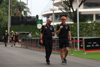 World © Octane Photographic Ltd. Formula 1 - Singapore GP - Paddock. Aston Martin Red Bull Racing RB15 – Max Verstappen and Adrian Newey - Chief Technical Officer of Red Bull Racing. Marina Bay Street Circuit, Singapore. Friday 20th September 2019.