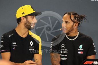 World © Octane Photographic Ltd. Formula 1 – Singapore GP. FIA Drivers Press Conference. Renault Sport F1 Team – Daniel Ricciardo and Mercedes AMG Petronas Motorsport - Lewis Hamilton. Marina Bay Street Circuit, Singapore. Thursday 19th September 2019.