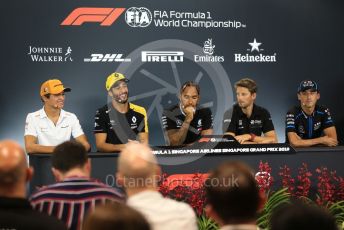World © Octane Photographic Ltd. Formula 1 – Singapore GP. FIA Drivers Press Conference. Haas F1 Team – Romain Grosjean, McLaren – Lando Norris, Mercedes AMG Petronas Motorsport - Lewis Hamilton, Renault Sport F1 Team – Daniel Ricciardo and ROKiT Williams Racing – Robert Kubica. Marina Bay Street Circuit, Singapore. Thursday 19th September 2019.