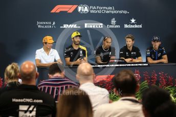 World © Octane Photographic Ltd. Formula 1 – Singapore GP. FIA Drivers Press Conference. Haas F1 Team – Romain Grosjean, McLaren – Lando Norris, Mercedes AMG Petronas Motorsport - Lewis Hamilton, Renault Sport F1 Team – Daniel Ricciardo and ROKiT Williams Racing – Robert Kubica. Marina Bay Street Circuit, Singapore. Thursday 19th September 2019.