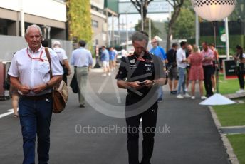 World © Octane Photographic Ltd. Formula 1 - Singapore GP - Paddock. Helmut Marko - advisor to the Red Bull GmbH Formula One Teams and head of Red Bull's driver development program and Christian Horner - Team Principal of Red Bull Racing. Marina Bay Street Circuit, Singapore. Sunday 22nd September 2019.