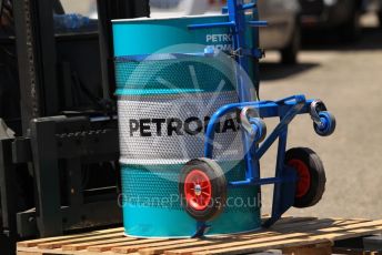 World © Octane Photographic Ltd. Formula 1 – Spanish In-season testing. Mercedes AMG Petronas Motorsport AMG F1 fuel drum. Circuit de Barcelona Catalunya, Spain. Tuesday 14th May 2019.