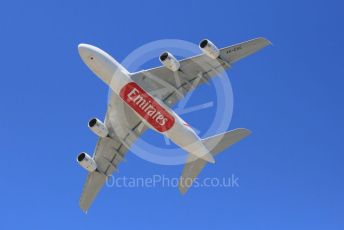 World © Octane Photographic Ltd. Formula 1 – Spanish GP. Race. Emirates Airbus A80-842 on flyover. Circuit de Barcelona Catalunya, Spain. Sunday 12th May 2019.