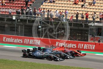 World © Octane Photographic Ltd. Formula 1 – Spanish GP. Race. Mercedes AMG Petronas Motorsport AMG F1 W10 EQ Power+ - Lewis Hamilton and Valtteri Bottas and Scuderia Ferrari SF90 – Sebastian Vettel. Circuit de Barcelona Catalunya, Spain. Sunday 12th May 2019.