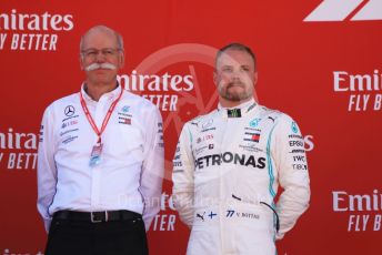 World © Octane Photographic Ltd. Formula 1 – Spanish GP. Podium. Mercedes AMG Petronas Motorsport AMG F1 W10 EQ Power+ - Valtteri Bottas and Dieter Zetsche – Chairman of the management board of Mercedes. Circuit de Barcelona Catalunya, Spain. Sunday 12th May 2019.