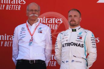 World © Octane Photographic Ltd. Formula 1 – Spanish GP. Podium. Mercedes AMG Petronas Motorsport AMG F1 W10 EQ Power+ - Valtteri Bottas and Dieter Zetsche – Chairman of the management board of Mercedes - Benz . Circuit de Barcelona Catalunya, Spain. Sunday 12th May 2019.