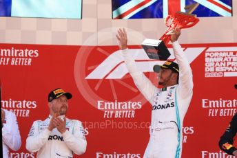World © Octane Photographic Ltd. Formula 1 – Spanish GP. Podium. Mercedes AMG Petronas Motorsport AMG F1 W10 EQ Power+ - Lewis Hamilton and Valtteri Bottas. Circuit de Barcelona Catalunya, Spain. Sunday 12th May 2019.