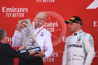 World © Octane Photographic Ltd. Formula 1 – Spanish GP. Podium. Mercedes AMG Petronas Motorsport AMG F1 W10 EQ Power+ - Valtteri Bottas and Dieter Zetsche – Chairman of the management board of Mercedes - Benz . Circuit de Barcelona Catalunya, Spain. Sunday 12th May 2019.
