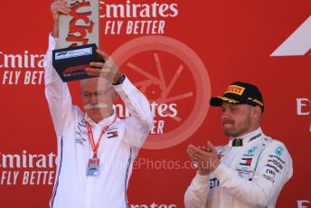 World © Octane Photographic Ltd. Formula 1 – Spanish GP. Podium. Mercedes AMG Petronas Motorsport AMG F1 W10 EQ Power+ - Valtteri Bottas and Dieter Zetsche – Chairman of the management board of Mercedes - Benz . Circuit de Barcelona Catalunya, Spain. Sunday 12th May 2019.