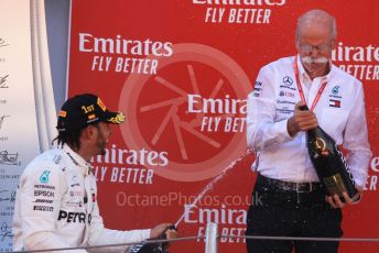World © Octane Photographic Ltd. Formula 1 – Spanish GP. Podium. Mercedes AMG Petronas Motorsport AMG F1 W10 EQ Power+ - Lewis Hamilton and Dieter Zetsche – Chairman of the management board of Mercedes - Benz . Circuit de Barcelona Catalunya, Spain. Sunday 12th May 2019.