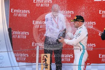 World © Octane Photographic Ltd. Formula 1 – Spanish GP. Podium. Mercedes AMG Petronas Motorsport AMG F1 W10 EQ Power+ - Valtteri Bottas and Dieter Zetsche – Chairman of the management board of Mercedes - Benz . Circuit de Barcelona Catalunya, Spain. Sunday 12th May 2019.