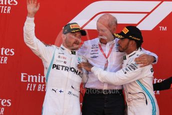 World © Octane Photographic Ltd. Formula 1 – Spanish GP. Podium. Mercedes AMG Petronas Motorsport AMG F1 W10 EQ Power+ - Lewis Hamilton, Valtteri Bottas and Dieter Zetsche – Chairman of the management board of Mercedes - Benz. Circuit de Barcelona Catalunya, Spain. Sunday 12th May 2019.