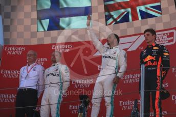 World © Octane Photographic Ltd. Formula 1 – Spanish GP. Podium. Mercedes AMG Petronas Motorsport AMG F1 W10 EQ Power+ - Lewis Hamilton, Valtteri Bottas and Dieter Zetsche – Chairman of the management board of Mercedes - Benz and Aston Martin Red Bull Racing RB15 – Max Verstappen. Circuit de Barcelona Catalunya, Spain. Sunday 12th May 2019.
