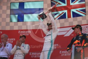 World © Octane Photographic Ltd. Formula 1 – Spanish GP. Podium. Mercedes AMG Petronas Motorsport AMG F1 W10 EQ Power+ - Lewis Hamilton, Valtteri Bottas and Dieter Zetsche – Chairman of the management board of Mercedes - Benz and Aston Martin Red Bull Racing RB15 – Max Verstappen. Circuit de Barcelona Catalunya, Spain. Sunday 12th May 2019.