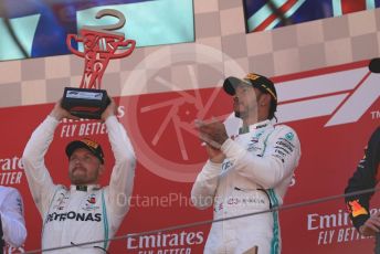 World © Octane Photographic Ltd. Formula 1 – Spanish GP. Podium. Mercedes AMG Petronas Motorsport AMG F1 W10 EQ Power+ - Lewis Hamilton and Valtteri Bottas. Circuit de Barcelona Catalunya, Spain. Sunday 12th May 2019.