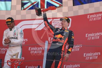 World © Octane Photographic Ltd. Formula 1 – Spanish GP. Podium. Aston Martin Red Bull Racing RB15 – Max Verstappen and Mercedes AMG Petronas Motorsport AMG F1 W10 EQ Power+ - Lewis Hamilton. Circuit de Barcelona Catalunya, Spain. Sunday 12th May 2019.
