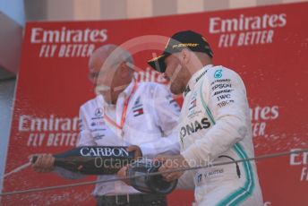 World © Octane Photographic Ltd. Formula 1 – Spanish GP. Podium. Mercedes AMG Petronas Motorsport AMG F1 W10 EQ Power+ - Valtteri Bottas and Dieter Zetsche – Chairman of the management board of Mercedes - Benz . Circuit de Barcelona Catalunya, Spain. Sunday 12th May 2019.