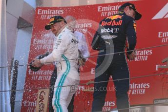 World © Octane Photographic Ltd. Formula 1 – Spanish GP. Podium. Mercedes AMG Petronas Motorsport AMG F1 W10 EQ Power+ - Valtteri Bottas and Aston Martin Red Bull Racing RB15 – Max Verstappen. Circuit de Barcelona Catalunya, Spain. Sunday 12th May 2019.