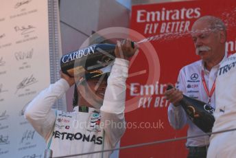World © Octane Photographic Ltd. Formula 1 – Spanish GP. Podium. Mercedes AMG Petronas Motorsport AMG F1 W10 EQ Power+ - Lewis Hamilton and Dieter Zetsche – Chairman of the management board of Mercedes - Benz . Circuit de Barcelona Catalunya, Spain. Sunday 12th May 2019.