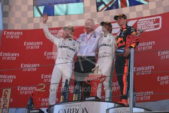 World © Octane Photographic Ltd. Formula 1 – Spanish GP. Podium. Mercedes AMG Petronas Motorsport AMG F1 W10 EQ Power+ - Lewis Hamilton, Valtteri Bottas and Dieter Zetsche – Chairman of the management board of Mercedes - Benz and Aston Martin Red Bull Racing RB15 – Max Verstappen. Circuit de Barcelona Catalunya, Spain. Sunday 12th May 2019.