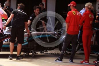 World © Octane Photographic Ltd. Formula 1 – Spanish GP. Thursday Setup. Sebastian Vettel checks out the Mercedes AMG Petronas Motorsport AMG F1 W10 EQ Power+. Circuit de Barcelona Catalunya, Spain. Thursday 9th May 2019.