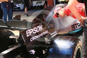 World © Octane Photographic Ltd. Formula 1 – Spanish GP. Thursday Setup. Sebastian Vettel checks out the Mercedes AMG Petronas Motorsport AMG F1 W10 EQ Power+. Circuit de Barcelona Catalunya, Spain. Thursday 9th May 2019.