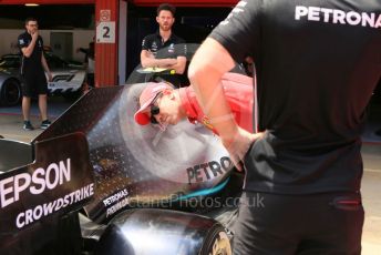 World © Octane Photographic Ltd. Formula 1 – Spanish GP. Thursday Setup. Sebastian Vettel checks out the Mercedes AMG Petronas Motorsport AMG F1 W10 EQ Power+. Circuit de Barcelona Catalunya, Spain. Thursday 9th May 2019.