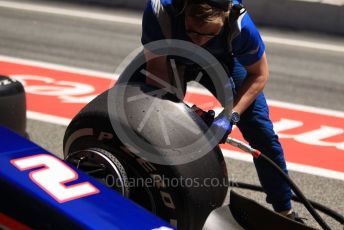 World © Octane Photographic Ltd. FIA Formula 2 (F2) – Spanish GP - Qualifying. Carlin - Nobuharu Matsushita pitstop practice. Circuit de Barcelona-Catalunya, Spain. Friday 10th May 2019.