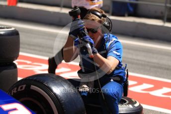 World © Octane Photographic Ltd. FIA Formula 2 (F2) – Spanish GP - Qualifying. Carlin - Nobuharu Matsushita pitstop practice. Circuit de Barcelona-Catalunya, Spain. Friday 10th May 2019.