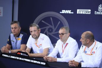 World © Octane Photographic Ltd. Formula 1 – Spanish GP. F2 18inch tyre Press Conference.  Mario Isola – Pirelli Head of F1 and Car Racing, Steve Nielsen – Formula 1 Sporting Director, Stefano Domenicali – President of FIA Single-Seater Commission, Bruno Michel – CEO, FIA Formula 2 Championship. Circuit de Barcelona Catalunya, Spain. Thursday 9th May 2019.